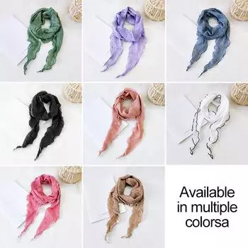 1 шт 34*155 см маленькая шаль головной платок декоративная ромбовидная форма плиссированная тисненая однотонная хлопковая льняная шелковая косынка