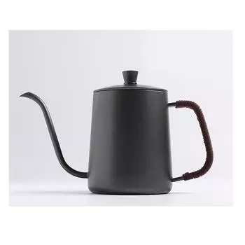 1 шт., 350 мл/600 мл, нержавеющая сталь 304 с крышкой, тефлоновая кастрюля для ручного заваривания, бытовой длинный носик, капельный кофейник, ручка с ремешком против ожогов 350ml чёрный