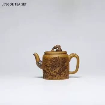 1 шт. 350 мл китайский ретро Исинский премиальный необработанный глинистый чайник ручной работы с драконом, фиолетовым песком, фильтр-чайник, чайный набор кунг-фу