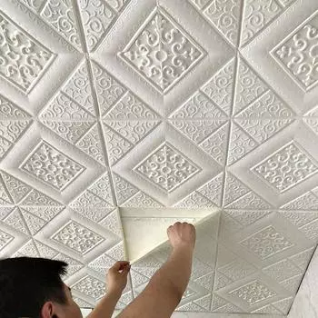 1 шт. 35*35 см потолочные обои 3D кирпичные водонепроницаемые настенные наклейки пенопластовые обои самоклеящиеся домашний декор 1pcs 35cmX35cm розовый