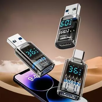 1 шт. 36-60 Вт USB 3.2 адаптер цифровой светодиодный дисплей USB C удлинитель мобильный телефон A-M to A-F Clear