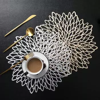 1 шт. 36x36 см ПВХ подставка для столовых приборов в виде цветка гибискуса, обеденный стол, полая подставка под стакан, коврик для миски, украшение для свадебной вечеринки 36x36cm золотой