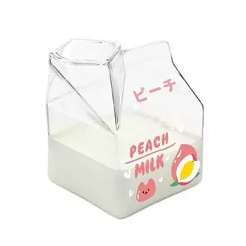 1 шт. 380 мл кавайная квадратная молочная картонная стеклянная чашка термостойкая милая клубничная персиковая чашка для завтрака пудинговая чашка молочные бутылки without straw розовый