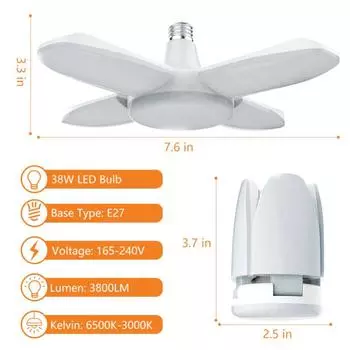 1 шт. 38 Вт светодиодные гаражные светильники складные E27 лампочки 4 регулируемые лопасти вентилятора деформируемые мастерская склад потолочное освещение