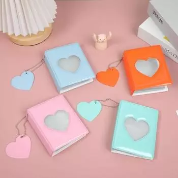 1 шт. 3-дюймовый держатель для фотокарточек Heart Love Hollow Фотоальбом 32 кармана Папка для карточек Mini Idol Pictures Чехол для хранения белый