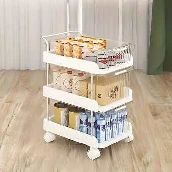 1 шт. 3-х уровневая тележка для хранения на колесиках, прозрачный пластиковый органайзер для закусок и напитков с выдвижными ящиками, мобильная многофункциональная тележка для дома и офиса бежевый