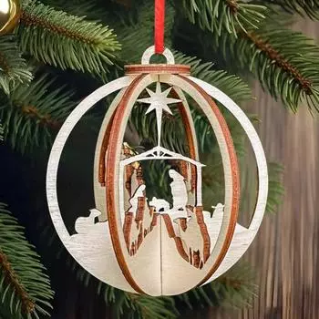 1 шт./3 шт. Деревянный Рождественский вертеп, подвеска, Иисус, украшения для рождественской елки, 3D-резное полое религиозное подвесное украшение, сувенир на Рождество B