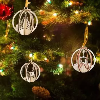 1 шт/3 шт деревянный Рождественский вертеп подвеска Иисус рождественские елочные украшения 3D резные полые религиозные B