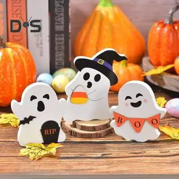 1 шт/3 шт Хэллоуин украшения привидение деревянный привидение многоярусный поднос знак привидение украшение с надгробием ведьма шляпа для праздничной вечеринки домашний декор A