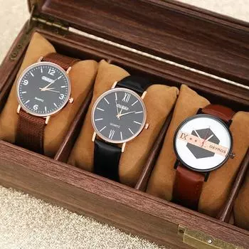 1 шт/3 шт модные мужские повседневные часы деловые мужские аналоговые часы из искусственной кожи мужские кварцевые наручные часы