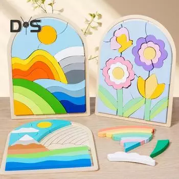 1 шт/3 шт набор деревянных головоломок в форме цветов, облаков, восхода солнца, цветные блоки для развития познавательных способностей, развивающая игрушка для детей от 3 лет A