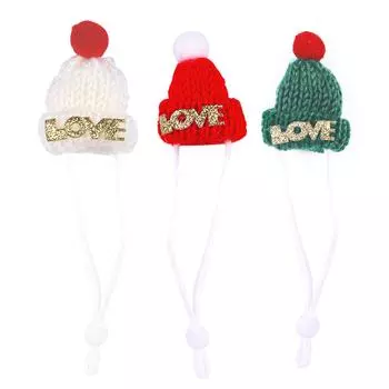 1 шт/3 шт Рождественская шапка для питомца с надписью Love Pompon Design для хомяка морской свинки ежа мелких животных белый