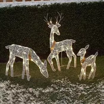 1 шт/3 шт светящийся рождественский олень украшение металлическая рамка олени семья украшение на открытом воздухе A