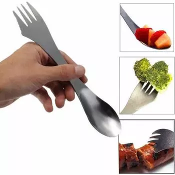 1 шт. 3 в 1, титановая вилка, ложка, столовые приборы, комбинированная кухонная утварь для пикника на открытом воздухе J19