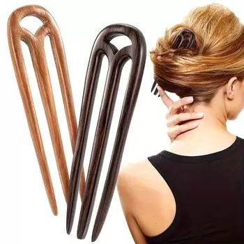 1 шт., 3-вилочная шпилька для волос, французская деревянная вилка для волос, простая заколка для волос в форме когтя, модные деревянные зажимы для отправки палочек для еды, ручная резьба чёрный