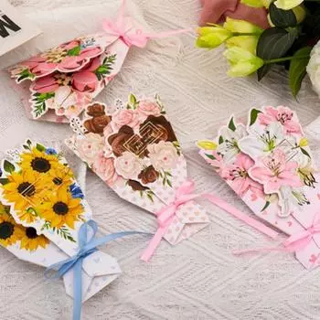 1 шт. 3D Букет Поздравительная Открытка Бант Фольга День Святого Валентина Рождество Благословение Спасибо Подарок Сообщение Поздравительная Открытка на День Благодарения