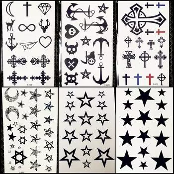 1 шт. 3D черные гаджеты поддельные татуировки наклейки с изображением Христа для девочек тело руки маленькие временные татуировки звезды пират