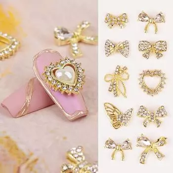 1 шт. 3D кулон из сплава, украшение для ногтей, металлический циркон, жемчуг, стразы, украшение для ногтей, бабочка, цветок, маникюрные аксессуары