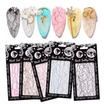 1 шт. 3D-наклейка для ногтей с сеткой, золотая, серебряная, сетчатая, слайдеры, лента, голографическая клейкая лента, шелковая фольга, украшения для дизайна ногтей, наклейка, лак для ногтей Maquiagem