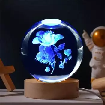 1 шт. 3D Rose Crystal Ball цветные ночники, праздничные подарки для подруг, жен и друзей, декор интерьера и дома ярко-розовый