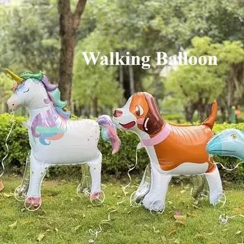 1 шт 3D шагающий воздушный шар из алюминиевой пленки в виде кота-единорога с колесами, съемные колеса, подходит для украшения вечеринок с домашними животными, дней рождения и т. д.