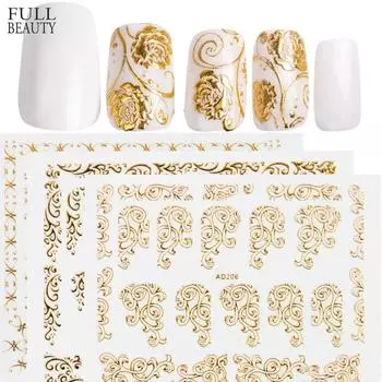 1 шт. 3D Золотые бронзовые наклейки для ногтей цветок металлический кружевной слайдер DIY Маникюр Листья наклейки для ногтей украшение для дизайна ногтей