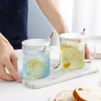 1 шт. 400 мл 13,5 унций Высокое боросиликатное стекло с градиентом в виде звезды, напечатанные стаканы для воды для мужчин и женщин, пар, домашнего офиса, розового цветка 401-500ml синий