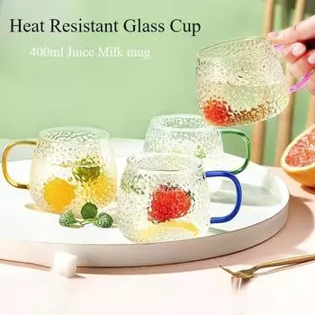 1 шт. 400 мл молотый стакан для кофе из жаропрочного стекла чашка для чая с ручкой для домашнего офиса завтрак сока молока кружка посуда для напитков 400ml
