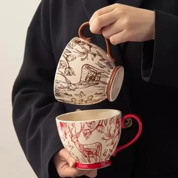 1 шт. 400 мл пара кружек для воды креативная керамическая кружка для офиса послеобеденный чай латте кофе чашка для домашнего завтрака овсяное молоко кружка напиток подарки 400ml темно-коричневого