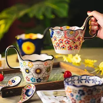 1 шт. 400 мл ручная рисованная кружка на руле керамическая кружка для воды бытовая кружка для завтрака офисная кружка пара чашка для кофе и чая without spoon