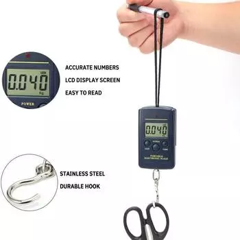 1 шт. 40 кг весы для багажа портативные ручные электронные весы ручные весы с крючком электронные маленькие квадратные весы чёрный