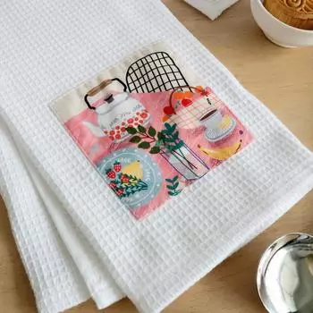 1 шт. 40x60 см белое вафельное хлопковое кухонное полотенце с нашивкой на кухонном столе салфетка для рождественской вечеринки подарок украшение