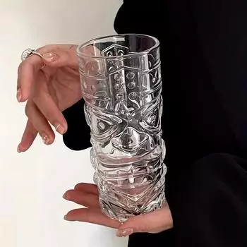 1 шт. 420 мл стеклянная чашка Tiki, прозрачная чашка для воды, кружки для кофе со льдом, стаканы для коктейлей, летняя посуда для напитков, подарок, декор на Хэллоуин 420ml