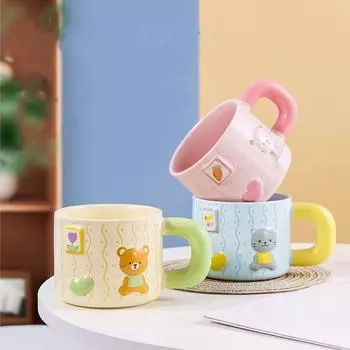 1 шт. 430 мл мультяшная большая чашка с ушами милая креативная керамическая кружка чашка для завтрака кофе молоко овсянка чашка для офиса дома чашки 50ml синий