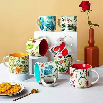 1 шт. 450 мл цветная глазурь керамическая кружка для кофе большая емкость чашка для завтрака для домашнего использования подарки на день рождения посуда для напитков подарки 450ml красный