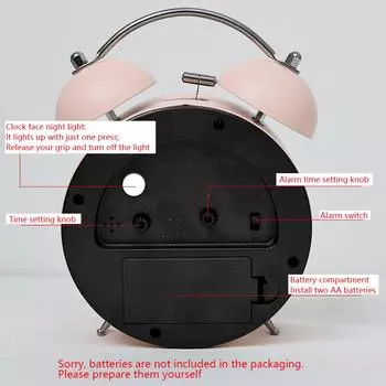 1 шт. 4,3-дюймовый новый будильник Macaron с двумя звонками, соответствующий цвету; Металлический материал + забавные стрелки в сочетании с креативным цифровым циферблатом зелёный