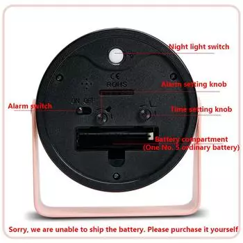 1 шт. 4,5-дюймовый металлический вращающийся кварцевый будильник, простые настольные бесшумные часы, подходят для украшения дома и офиса чёрный