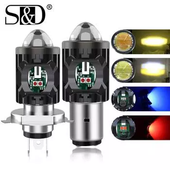 1 шт., 4 цвета, H4, светодиодный, для мотоцикла, H6, BA20D, светодиодный, для мотоцикла, фара, лампа для проектора, белый, желтый, синий, красный, дальний/ближний свет, фара для мотоцикла, фара для мотоцикла, лампа H4