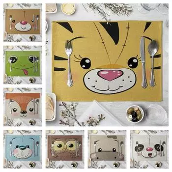 1 шт/4 шт/6 шт милый льняной коврик для стола с изображением животных мультфильм свинья медведь лягушка лиса узор салфетки для детей кухня столовые салфетки 1PC-32x42cm