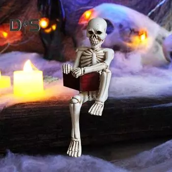 1 шт/4 шт Хэллоуин Череп Фигурка смоляная книга для чтения Скелет Статуя Готический Хэллоуин Настольное украшение для домашнего офиса B