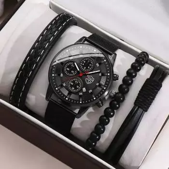 1 шт./4 шт./компл. модные мужские кварцевые часы с календарем для деловых людей, набор наручных часов и браслетов, подарки на день отца