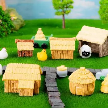 1 шт./4 шт. мини-сельские коттеджи дом микро пейзажные украшения смола соломенная деревня ландшафтный дизайн ремесла модель Декор кукольный домик игрушка