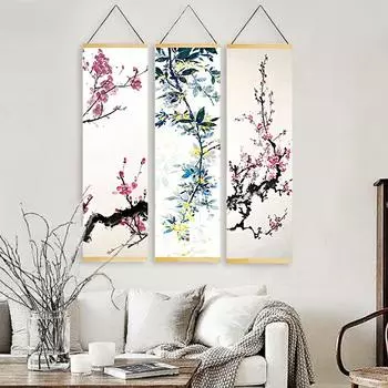 1 шт./4 шт., печать, картина, горная слива, китайский пейзаж, настенное искусство 30x96cm