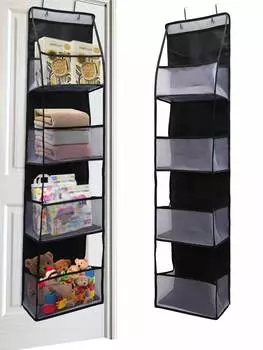 1 шт. 4-слойный подвесной органайзер для двери, настенный органайзер для хранения косметики, сетчатый держатель большой емкости с прозрачными карманами, подвесная сумка для хранения Mesh 4 Grid чёрный