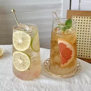 1 шт. 500 мл Премиум вертикальные полоски Питьевой стакан Прочное термостойкое стекло Идеально подходит для холодного кофе Летняя зимняя посуда для напитков 500ml чистый