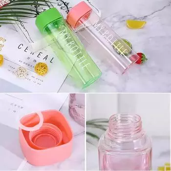 1 шт., 500 мл, прозрачная квадратная пластиковая матовая чашка для воды, уличная чашка для холодного сока, водные виды спорта с портативной бутылкой для воды с молочной веревкой 500ml