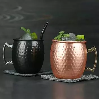 1 шт 530 мл кружка Moscow Mule из нержавеющей стали для кухни, бара, кружка для пива, кофейная кружка, посуда для напитков 530ml чёрный