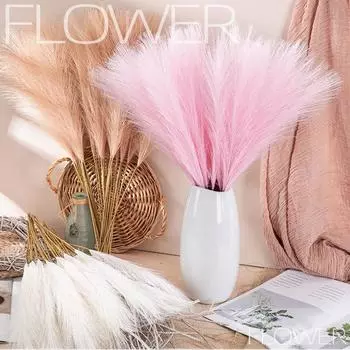1 шт. 56 см пушистая пампасная трава бохо декоративный цветок искусственное растение тростник имитация свадебной вечеринки украшение дома искусственные цветы 1pc фиолетовый