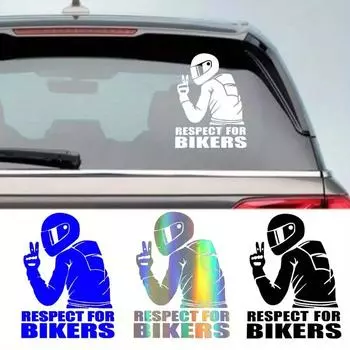 1 шт. 5,91x4,33 дюйма Наклейки Respect For Bikers, наклейки для автомобиля, мотоцикл, виниловые украшения для автомобиля, светоотражающие, водонепроницаемые, amabilis белый