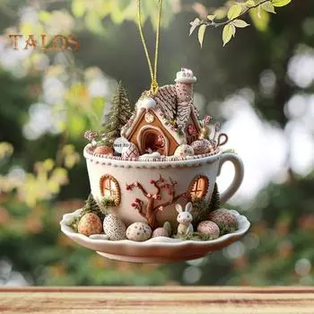 1 шт/5 шт пасхальные кофейные чашки украшения домик шоколадная кружка кролик домик подвеска 2D акриловая кружка горячего какао весеннее украшение для праздничного домашнего декора C